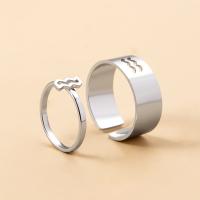 Couple Finger Rings, 304 Stainless Steel, 12 Signs of the Zodiac, 2 pieces & adjustable & for couple & hollow 17mm, 19mm 