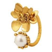 Brass Finger Ring, with Plastic Pearl, plated, fashion jewelry & for woman US Ring 