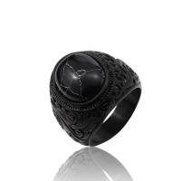 Gemstone Stainless Steel Finger Ring, 304 Stainless Steel, with Gemstone, Vacuum Ion Plating, vintage  & for man, black, US Ring 