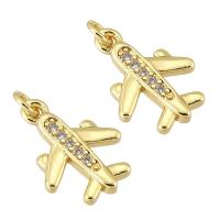 Cubic Zirconia Micro Pave Brass Pendant, Airplane, gold color plated, fashion jewelry & DIY & micro pave cubic zirconia, 11*15*2mm Approx 2mm 