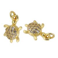 Cubic Zirconia Micro Pave Brass Pendant, gold color plated, fashion jewelry & DIY & micro pave cubic zirconia, 9*13*3mm Approx 2mm 