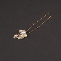Hair Stick, Zinc Alloy, with Plastic Pearl, gold color plated, fashion jewelry & for woman, golden 