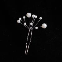 Hair Stick, Zinc Alloy, with Plastic Pearl, fashion jewelry & for woman, white 