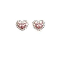 Cubic Zircon (CZ) Stud Earring, Zinc Alloy, Heart, fashion jewelry & micro pave cubic zirconia & for woman, pink 