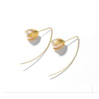 Plastique oreille crochet, laiton, avec perle de plastique, bijoux de mode & pour femme, doré Vendu par paire