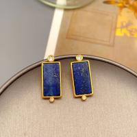 Gemstone Stud Earring, Brass, with Lapis Lazuli, 18K gold plated, fashion jewelry & for woman & with rhinestone 