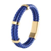 Men Bracelet, Microfiber PU, with 316 Stainless Steel, Vacuum Ion Plating, Double Layer & punk style & for man 12mm 