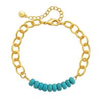 Turquoise Bracelets, Brass, with turquoise, with 6cm extender chain, gold color plated, Adjustable & for woman .5 cm 