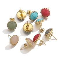 Gemstone Stud Earring, 304 Stainless Steel, with Gemstone, 18K gold plated, DIY golden, 13.4mm 