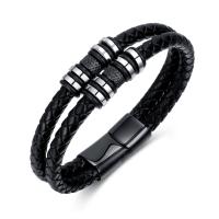 Leatheroid Cord Bracelets, Synthetic Leather, with 304 Stainless Steel, handmade, Double Layer & fashion jewelry & for man, black, 12.5mm Approx 8.27 Inch 