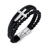 Leatheroid Cord Bracelets, Synthetic Leather, with 304 Stainless Steel, handmade, fashion jewelry & multilayer & for man 13mm Approx 8.27 Inch 