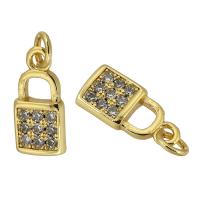 Cubic Zirconia Micro Pave Brass Pendant, Lock, gold color plated, fashion jewelry & micro pave cubic zirconia & for woman, 6*12*2mm Approx 2mm 