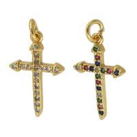 Cubic Zirconia Micro Pave Brass Pendant, Cross, gold color plated, fashion jewelry & micro pave cubic zirconia & for woman 10*16*2mm Approx 2mm 