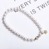 Cultured Freshwater Pearl Brass Bracelet, with Brass, handmade, fashion jewelry & for woman, white, 5-6mm Approx 7.5 Inch [
