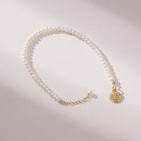 Cultured Freshwater Pearl Brass Bracelet, with Brass, handmade, fashion jewelry & for woman, white, 4-5mm Approx 6.69 Inch [
