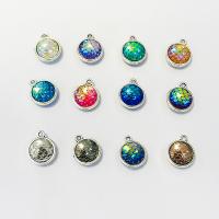 Resin Zinc Alloy Pendants, with Resin, Flat Round, silver color plated, DIY 12mm [
