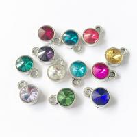 Zinc Alloy Rhinestone Pendants, with Rhinestone, Flat Round, silver color plated, December Birthstone & DIY, mixed colors 
