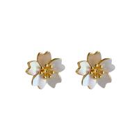 Freshwater Shell Earring, Brass, Flower, gold color plated, mother of Pearl & fashion jewelry & for woman, 14mm [