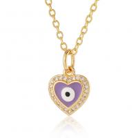 Evil Eye Jewelry Necklace, Brass, Heart, real gold plated, fashion jewelry & micro pave cubic zirconia & for woman Approx 17.7 Inch 
