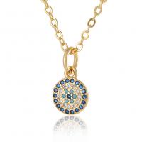 Evil Eye Jewelry Necklace, Brass, real gold plated, fashion jewelry & micro pave cubic zirconia & for woman, golden Approx 17.7 Inch 