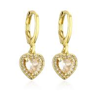 Cubic Zirconia Micro Pave Brass Earring, Heart, real gold plated & micro pave cubic zirconia & for woman 