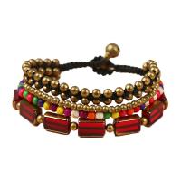 Yunnan Red Agate Bracelet, with turquoise & Wax Cord & Crystal & Brass, multilayer & Bohemian style & for woman Approx 7.3 Inch 