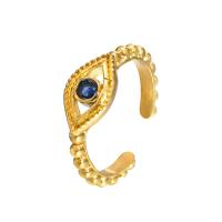 Evil Eye Jewelry Finger Ring, 304 Stainless Steel, Vacuum Ion Plating & micro pave cubic zirconia & for woman, golden, 7.7mm 