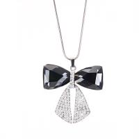 Crystal Sweater Chain Necklace, Zinc Alloy, with Crystal, Bowknot, silver color plated, fashion jewelry & for woman & with rhinestone, 40mm Approx 65 cm 