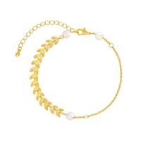Fashion Zinc Alloy Bracelets, with Plastic Pearl, with 1.97inch extender chain, gold color plated, fashion jewelry & for woman Approx 8.27 Inch 