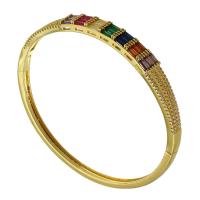 Brass Bangle, gold color plated, fashion jewelry & micro pave cubic zirconia & for woman, 57*53mm,7mm 