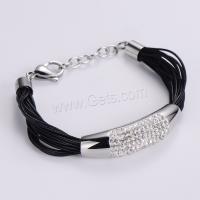 Stainless Steel Chain Bracelets, 304 Stainless Steel, with Wax Cord, Adjustable & multilayer & for woman & with rhinestone, original color Approx 7.48 Inch 