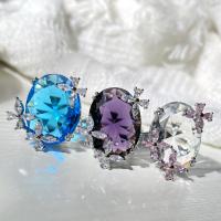Хрустальное латунное палец кольцо, Латунь, с Кристаллы, бабочка, покрытый платиной, регулируемый & инкрустированное микро кубического циркония & Женский, Много цветов для выбора, размер:6-8, продается PC