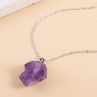 Quarz Halskette, Amethyst, mit Verlängerungskettchen von 5cm, Unregelmäßige, Modeschmuck, violett, 25x30mm, Länge:40 cm, verkauft von PC