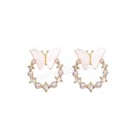 Plastic Pearl Zinc Alloy Earring, with Plastic Pearl, fashion jewelry & for woman & with rhinestone & hollow, white 