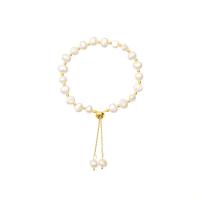 Cultured Freshwater Pearl Brass Bracelet, with Brass, with 3cm extender chain, gold color plated, Natural & fashion jewelry & for woman, two different colored cm [