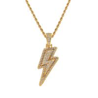 Cubic Zircon Micro Pave Brass Necklace, with 304 Stainless Steel Chain, Lightning Symbol, plated, French Rope Chain & Unisex & micro pave cubic zirconia Approx 24 Inch 