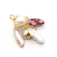 Freshwater Pearl Pendants, with Resin & Brass, irregular, gold color plated, DIY 22x44- 