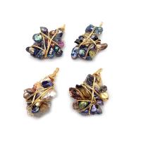 Freshwater Pearl Pendants, with Resin & Brass, irregular, gold color plated, DIY, mixed colors, 21x45- 