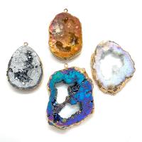 Ice Quartz Agate Pendants, with Brass, irregular, gold color plated, druzy style & DIY & hollow 31x43- [