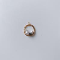 Plastic Zinc Alloy Pendants, with Plastic Pearl, plated, DIY, golden 