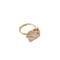 Cultured Freshwater Pearl Finger Ring, with Brass, Baroque, gold color plated, fashion jewelry & for woman, two different colored 