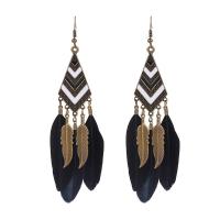 Fashion Feather Earring , Zinc Alloy, with Feather, Leaf, antique gold color plated, Bohemian style & for woman 