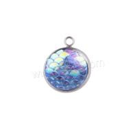Resin Stainless Steel Pendant, 304 Stainless Steel, with Resin, Flat Round, plated, multi-colored, 16mm 