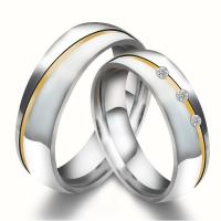 Couple Finger Rings, 304 Stainless Steel, Unisex & with rhinestone, 6mm 
