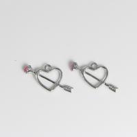 Zinc Alloy Heart Pendants, silver color plated, fashion jewelry & DIY & with rhinestone & hollow 
