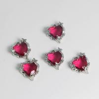 Zinc Alloy Rhinestone Pendants, with Rhinestone, Heart, platinum color plated, fashion jewelry & DIY, rose pink 