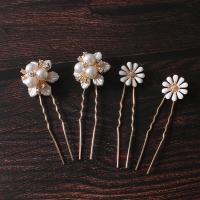 Hair Stick, Zinc Alloy, with Plastic Pearl & for woman & with rhinestone, golden 