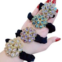 Ponytail Holder, Zinc Alloy, with Cloth, Flower, gold color plated, fashion jewelry & for woman & with rhinestone 40mm 