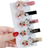 Alligator Hair Clip, Crystal, with Cloth & Plastic Pearl & Zinc Alloy, Flower & for woman & with rhinestone, 60mm 
