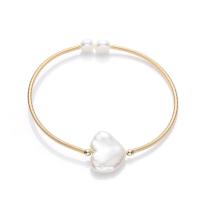 Cultured Freshwater Pearl Brass Bracelet, with Brass, 14K gold plated, fashion jewelry & natural & for woman 1.5mm 